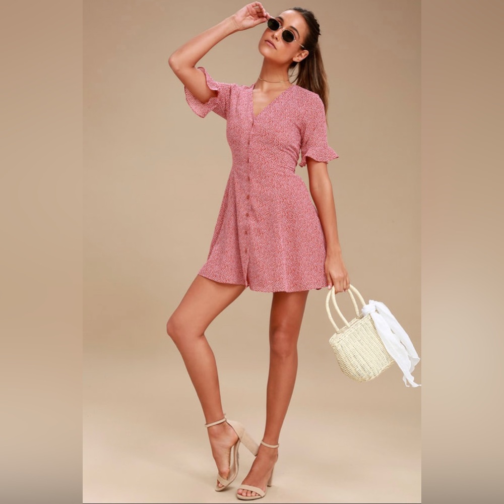 Lulus Castana Rust Red Button Up Dress